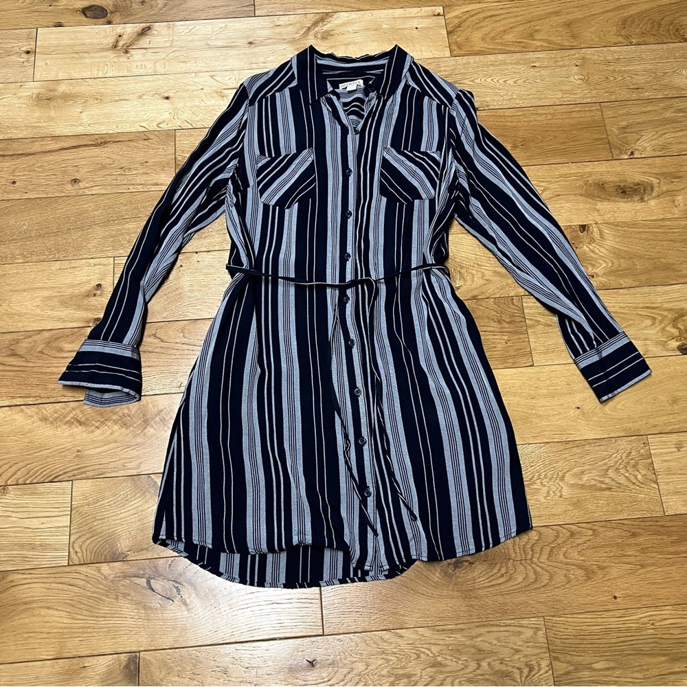 Merona button down up dress  shirt belted striped
